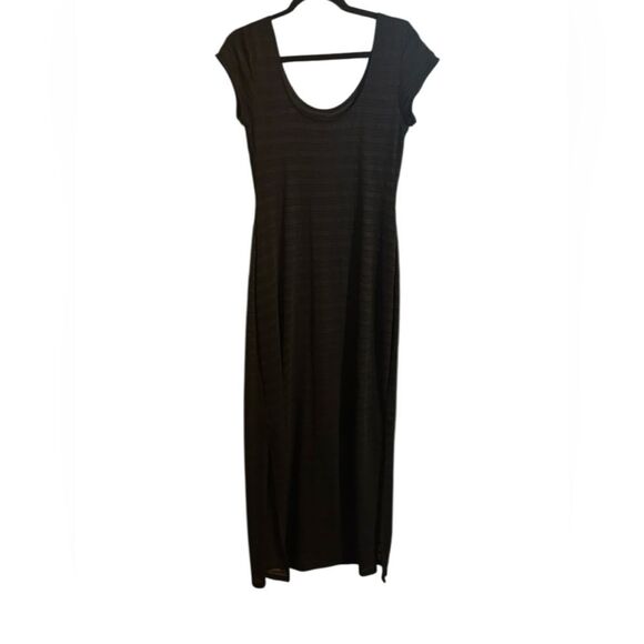APT 9 Black Lined Textured Striped Maxi Dress. Scoop Neck w Side Slits. Size M - Picture 2 of 8